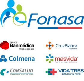 Logos de Fonasa e Isapres destacando los beneficios de reembolsos y bonos para la adquisición de audífonos.
